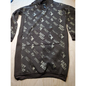 Baby Phat Hoodie Dress Womens Juniors L Brown Gold Cat Sweatshirt Pockets 90s